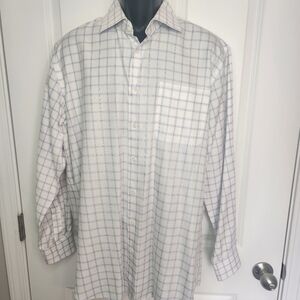 Elegant White and Blue Grid Dress Shirt